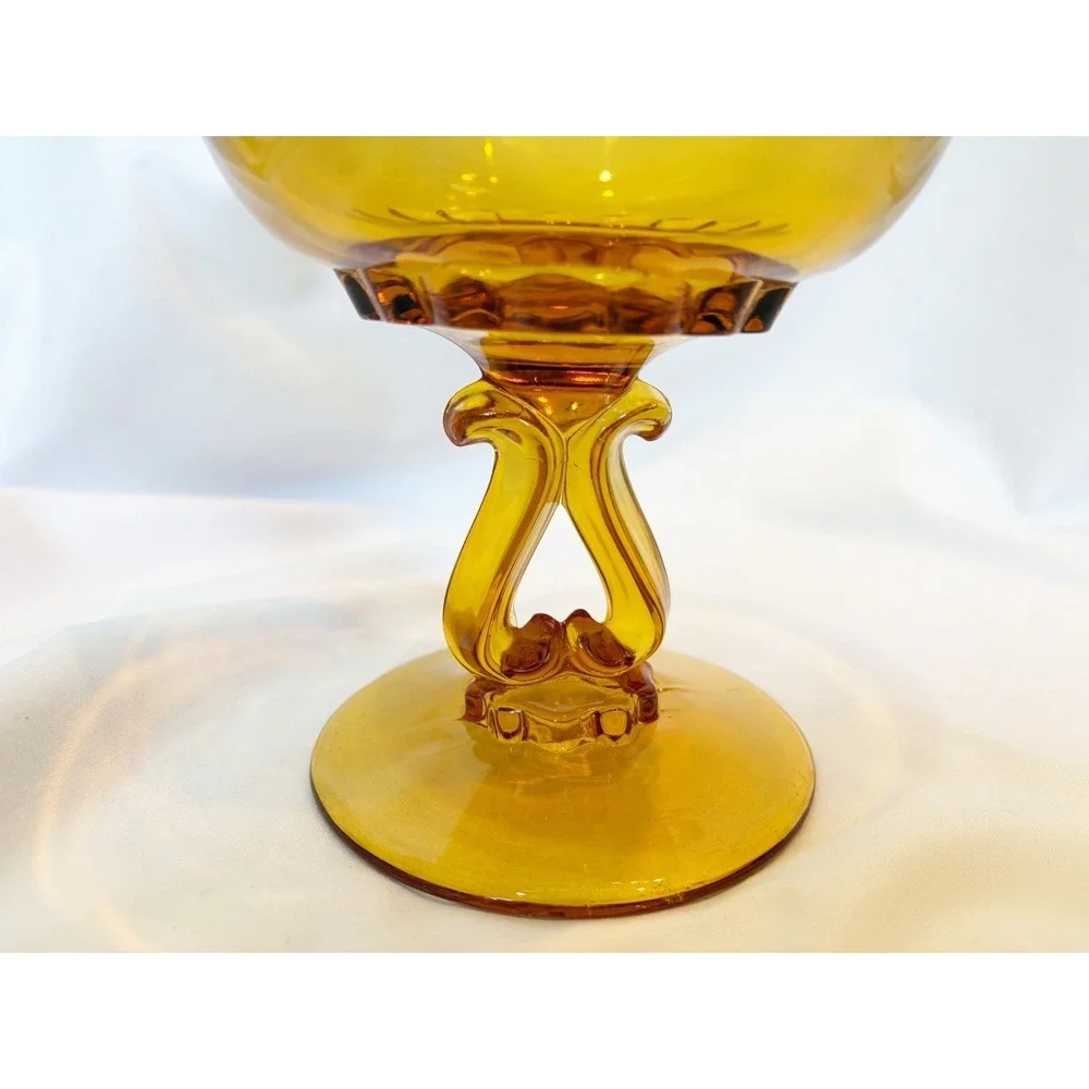 Vintage Viking Glass Amber Princess 5271 Flowerlite Footed Flower Bowl Compote